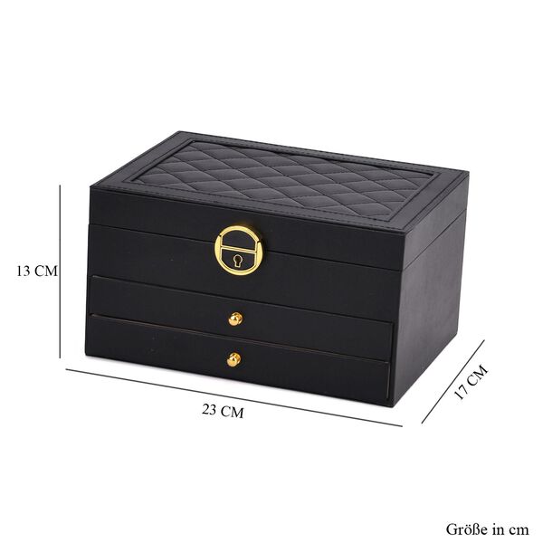 3-lagige Schmuckbox aus PU mit Diamantmuster und 5 Silberpoliertücher, schwarz image number 9