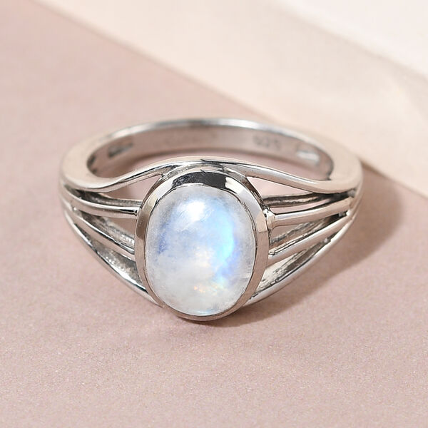 Regenbogen Mondstein-Ring, 925 Silber platiniert  ca. 1,89 ct image number 2