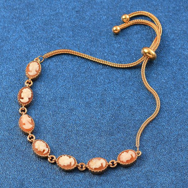 Italienische Kamee Armband aus Conch-Muschel in Goldton, 19cm image number 2