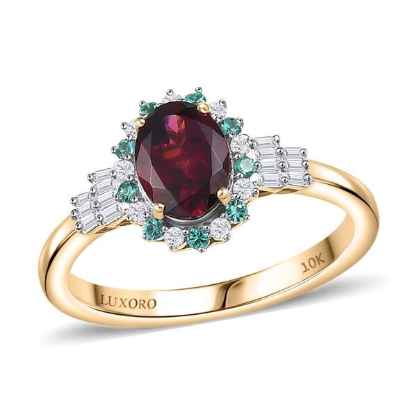 LUXORO zertifiziert und gepr&uuml;ft AAA Radiant Ember Granat, Paraiba Turmalin und Diamant Ring in 417 Gold - 1,76 ct.