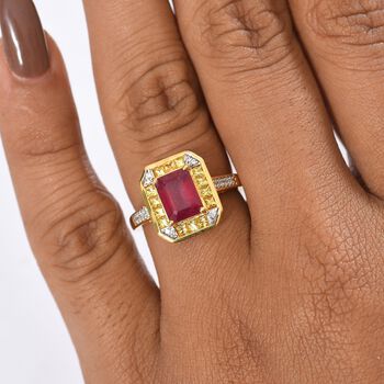 D'Joy AA Afrikanischer Rubin (Fissure gef&uuml;llt), Gelber Saphir Ring 925 Silber 750 Gelbgold Vermeil (Gr&ouml;&szlig;e 17.00) ca. 3,17 ct