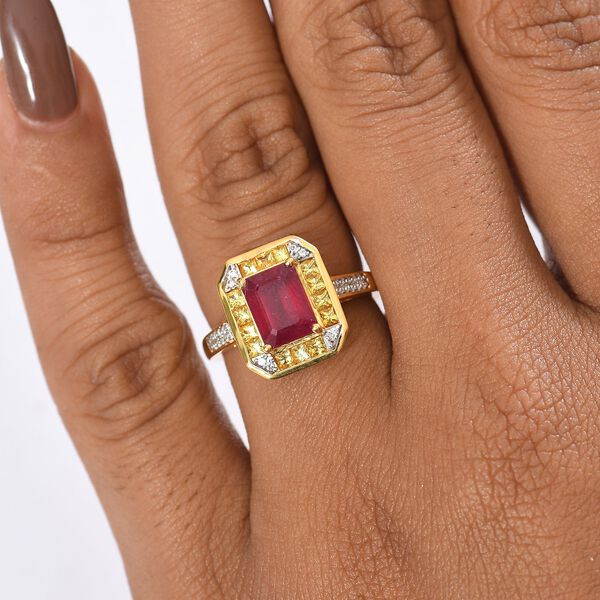 D'Joy AA Afrikanischer Rubin (Fissure gef&uuml;llt), Gelber Saphir Ring 925 Silber 750 Gelbgold Vermeil (Gr&ouml;&szlig;e 17.00) ca. 3,17 ct image number 3