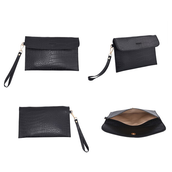 PASSAGE 4er-Set, Crossbody-Tasche, Portemonnaie, Schultertasche und Clutch mit Kroko-Pr&auml;gung, Schwarz image number 6