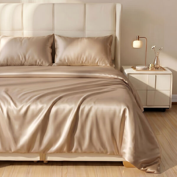 LA MAREY SIGNATURE Seiden Bettw&auml;sche Set, 4 teilig, 230x260cm, 100% Maulbeerseide, Goldbraun image number 1