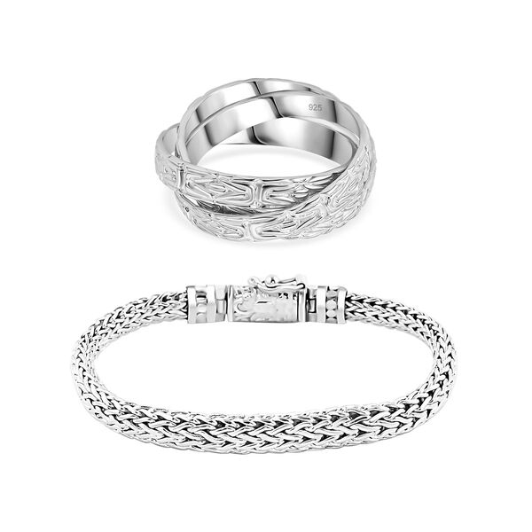 Royal Bali Kollektion- Borobudur Wickelring Trio und Tulang Naga Armband in 925 Silber