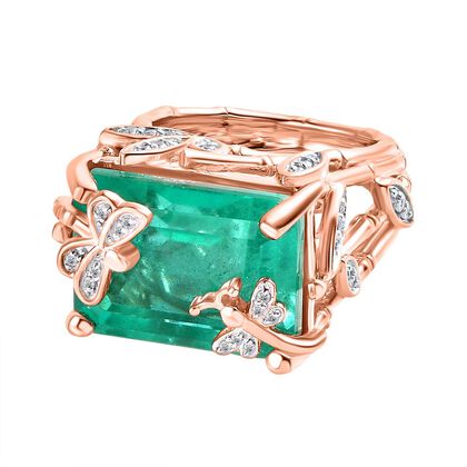 GP Trionfo Kollektion - Smaragd-Triplette-Quarz, Wei&szlig;er Zirkon Ring, 925 Silber Ros&eacute;gold Vermeil (Gr&ouml;&szlig;e 18.00) ca. 18.80 ct