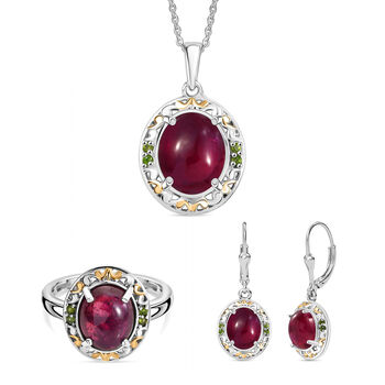 AAA afrikanisches Rubin und Chromdiopsid Schmuckset