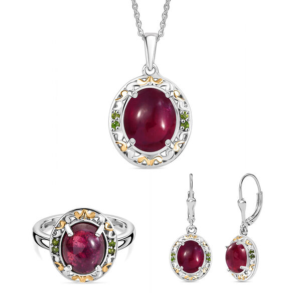 AAA afrikanisches Rubin und Chromdiopsid Schmuckset