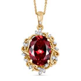 D joy Synthetischer Padparadscha-Saphir, Weißer Zirkon Anhänger mit Kette, 925 Silber 750 Gelbgold Vermeil ca. 8,79 ct.