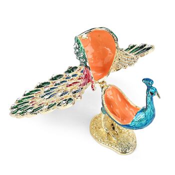 Dekorative Schmuckdose mit Pfauenmotiv, 12,5x6x13cm, Blau