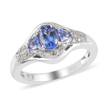 Tansanit und Zirkon Ring 925 Silber platiniert  ca. 0,97 ct