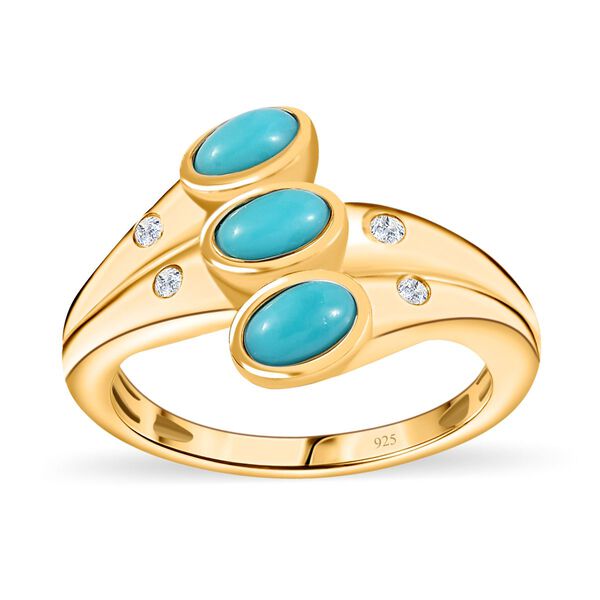 Amerikanischer, nat&uuml;rlicher Sleeping Beauty T&uuml;rkis, Wei&szlig;er Zirkon Ring, 925 Silber Gelbgold Vermeil (Gr&ouml;&szlig;e 19.00) ca. 0.93 ct image number 4