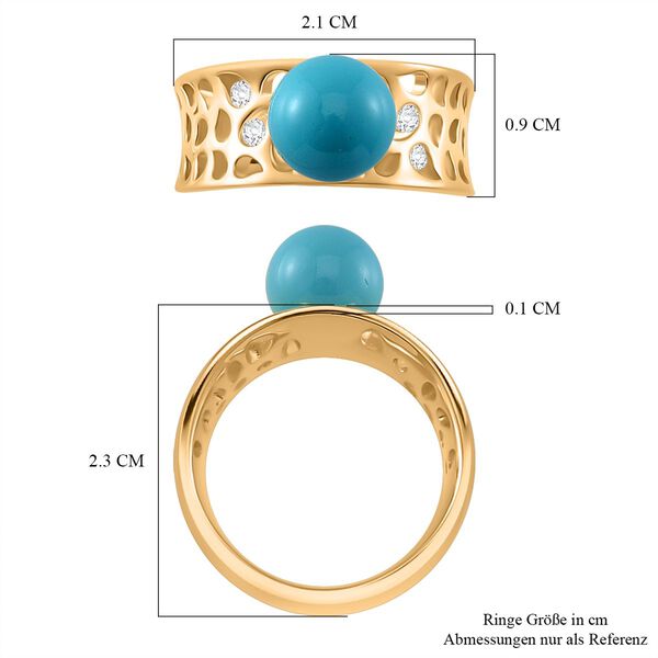 Sleeping Beauty Türkis farbe Muschelperle, Moissanit Ring 925 Silber vergoldet (Größe 16.00) image number 5