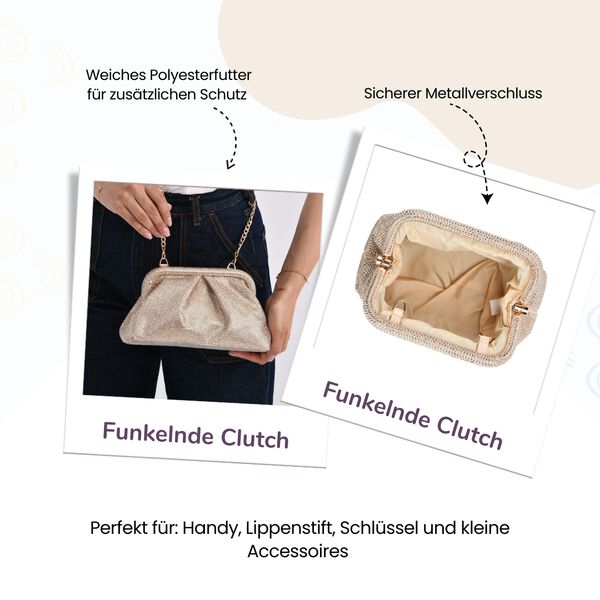 Clutch mit Metallschulterriemen, 24x11x13cm, Gold image number 2