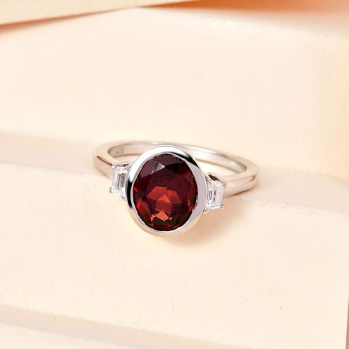 Natürlicher Mosambik Granat, weißer Zirkon Ring, 925 Silber platiniert (Größe 21.00) ca. 3.09 ct image number 1