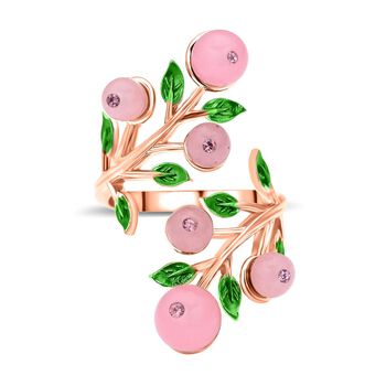 Rosenquarz und rosa Kristall-Ring, reines Messing (Gr&ouml;&szlig;e 16.50)