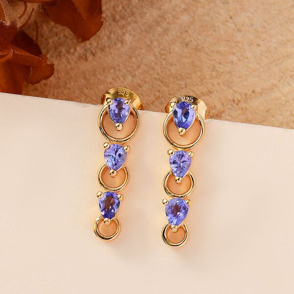 Tansanit Ohrringe 925 Silber vergoldet ca. 0.91 ct image number 2