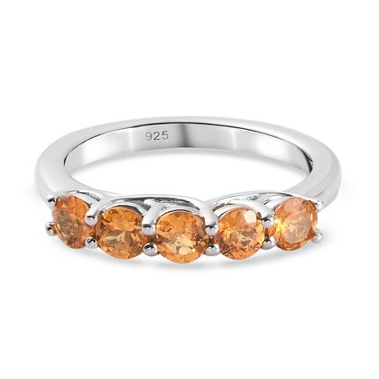 Spessartin Granat 5 Stein Ring 925 Silber Platin-Überzug