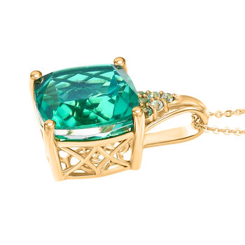 D'Joy Pfau Triplett Quarz und blauer Apatit Anh&auml;nger mit 50cm Kette - 13,19 ct.