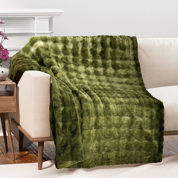 Serenity Night: Superweiche doppellagige Decke, luxuri&ouml;ses Kunstfell mit Mikropl&uuml;schfutter, 150 x 200 cm, Olivfarben image number 2