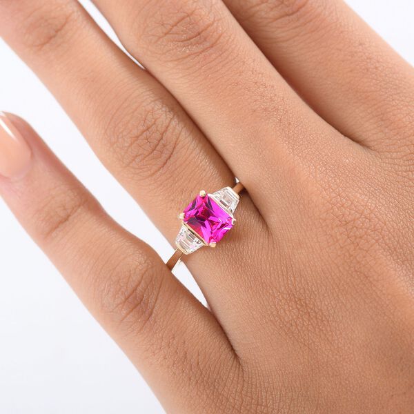 LUXURIANT DIAMANT - AAA Lab Created Rosa Saphir, Lab Grown Diamant Ring 585 Gold (Größe 17.00) ca. 2,26 ct image number 2