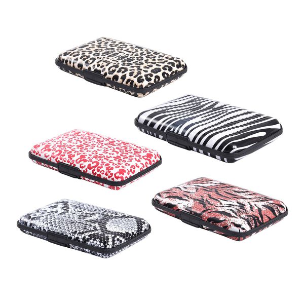 5er-Set Kartenhalter mit RFID Schutz; mit Tierdruck Thema Zebra, Schlange, Tiger, Leopardenmuster, Aluminium image number 3