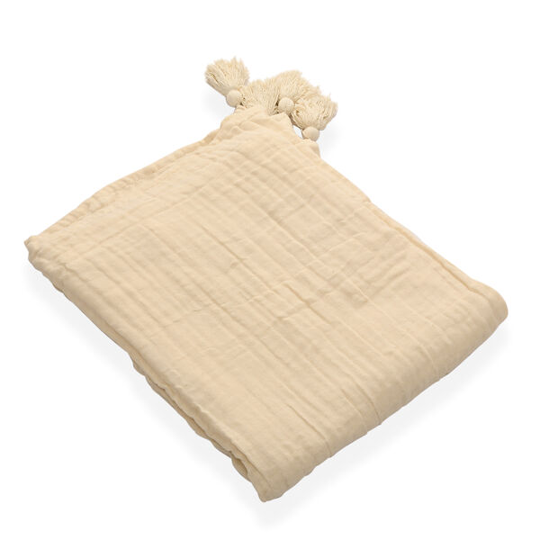 100% Musselin-Baumwolle: 3-lagige Sommerdecke, 160x200 cm, Elfenbeinfarben image number 2