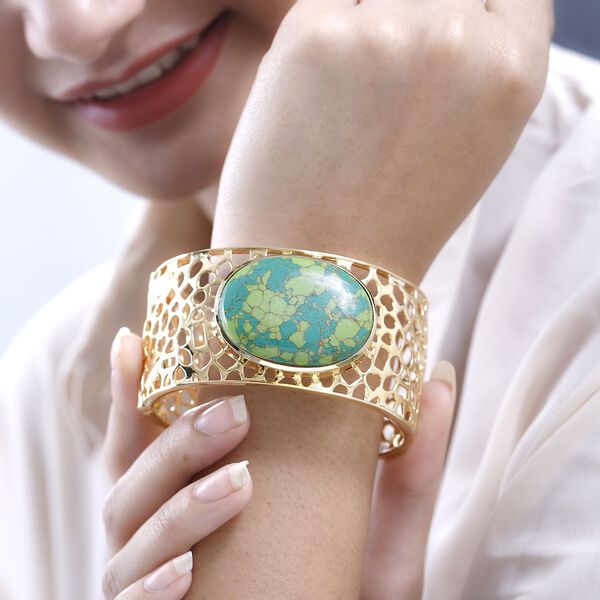 Grünes Türkis Armreif ca. 19 cm, vergoldet ca. 57.86 ct image number 3