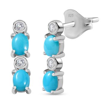 AA Sleeping Beauty T&uuml;rkis, Wei&szlig;er Zirkon Ohrringe 925 Silber platiniert ca. 0,72 ct.