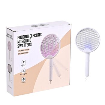 3-in-1 Elektrische M&uuml;ckenklatsche mit USB Aufladung, klappbar, zum Aufh&auml;ngen oder Aufstellen, 500 mAh, Wei&szlig;