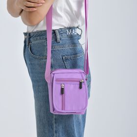 Umhängetasche mit mehreren Reißverschlussfächern und RFID-Schutz, 12,5x6x16cm, Lila
