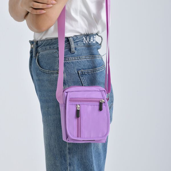 Umhängetasche mit mehreren Reißverschlussfächern und RFID-Schutz, 12,5x6x16cm, Lila image number 4