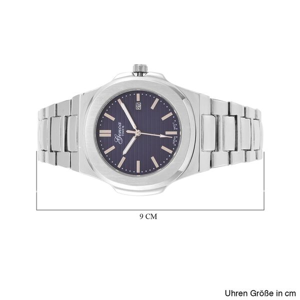 Genoa Time V2 - PC32 Japanisches Uhrwerk, Datumsanzeige, robustes Geh&auml;use in PNP-Stahloptik, blaues Zifferblatt mit hydraulischen Details, Edelstahlarmband image number 7