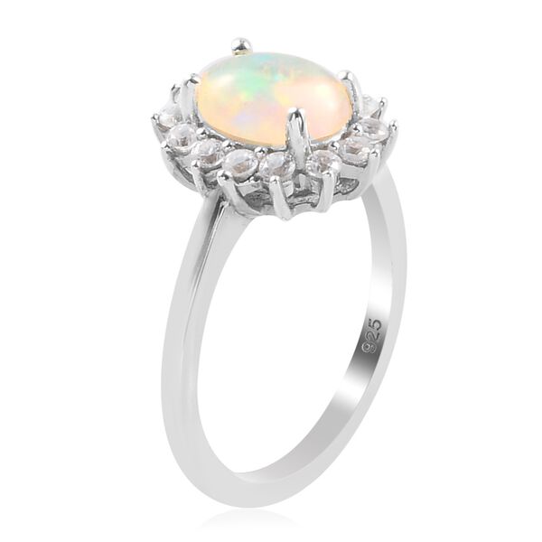 Nat&uuml;rlicher &Auml;thiopischer Opal und Zirkon Halo Ring 925 Silber Platin-&Uuml;berzug image number 4