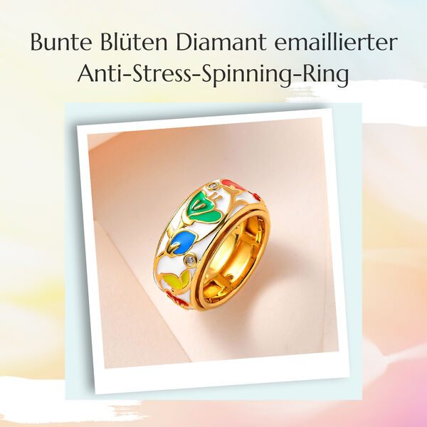 Bunte Blüten Diamant emaillierter Anti-Stress-Spinning-Ring image number 5
