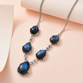 Labradorit Halskette ca. 45 cm 925 Silber platiniert ca. 36.45 ct