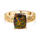 Lab Created schwarzen Opal Ring, 925 Silber 750 Gelbgold Vermeil (Größe 17.00) ca. 1.72 ct