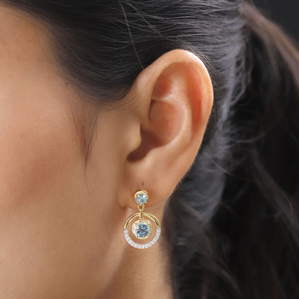 Kambodschanischer blauer Zirkon Ohrringe 925 Silber vergoldet ca. 3,10 ct image number 3