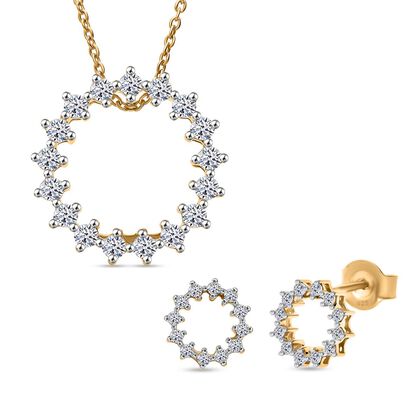 LUXURIANT DIAMOND - Lab Grown Diamant SI-GH Ohrringe und Anh&auml;nget mit Kette (ca. 50cm),  925 Silber Gelbgold Vermeil ca. 0.75 ct