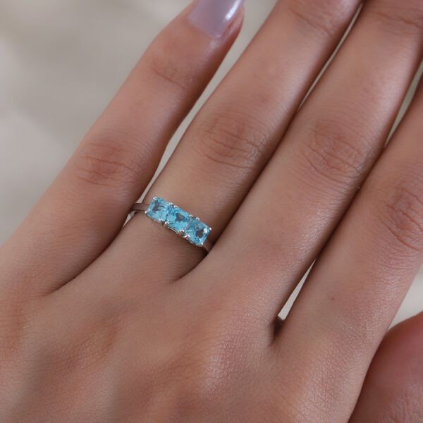 Blauer Apatit 3 Stein Ring 925 Silber Platin-&Uuml;berzug image number 3
