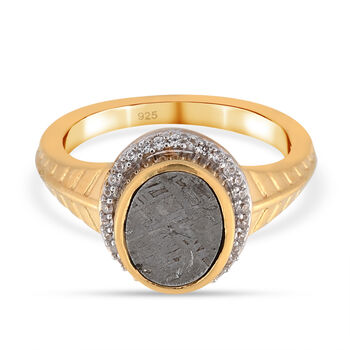 Meteorit und Zirkon Ring 925 Silber vergoldet (Gr&ouml;&szlig;e 17.00) ca. 4,80 ct