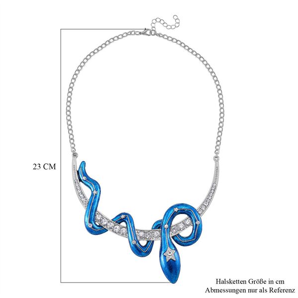 Blau emaillierte wei&szlig;e Kristall-Halskette, 50 cm image number 4