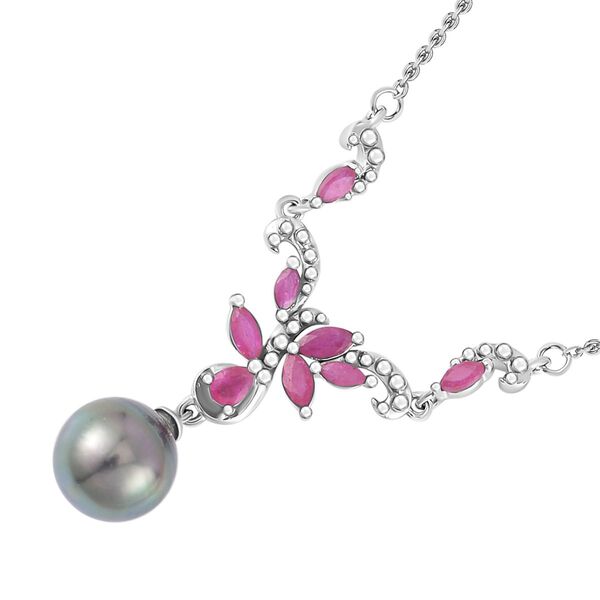 9-10 mm Tahiti-Perle und afrikanische Rubin-Halskette, 45cm - 1,37 ct. image number 3