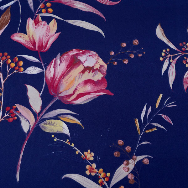 Spannbetttuch aus 100% Mikrofaser, Dunkelblau Hintergrund mit Rosa Blumenmuster image number 2