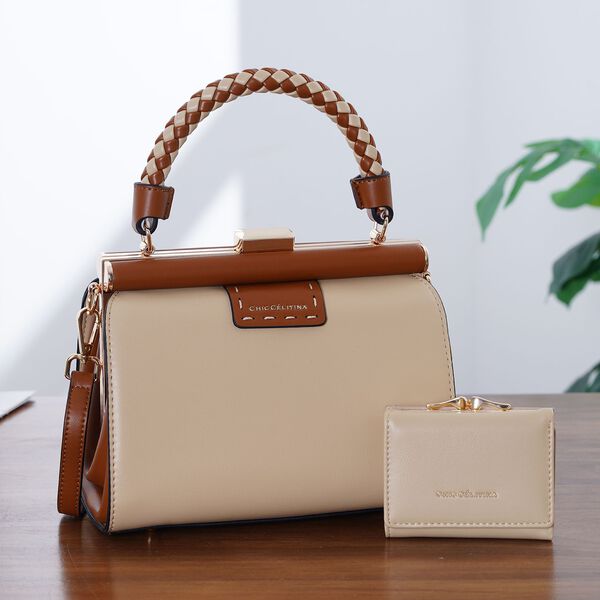 2er-Set, Umh&auml;ngetasche mit Geldb&ouml;rse, 23x14,5x17,5cm, Beige Braun image number 1