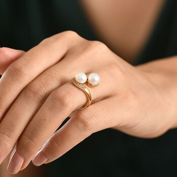 EverTrue S&uuml;&szlig;wasser Perle und Zirkon Bypass Ring