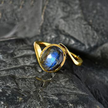 AAA Labradorit Ring 925 Silber 750 Gelbgold Vermeil (Gr&ouml;&szlig;e 18.00) ca. 3,09 ct