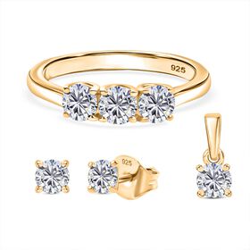Moissanit Schmuckset, 925 Silber 750 Gelbgold Vermeil - 1,44 ct.