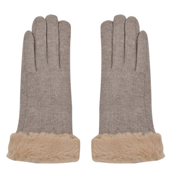 LA MAREY - Kaschmirwolle Handschuhe mit Kunstfell Bord&uuml;re, Beige