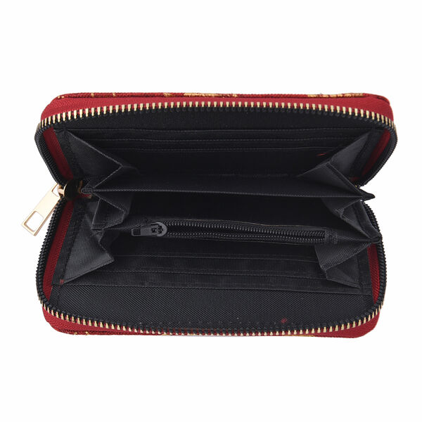 3er-Set Jute Brieftasche, Blattmuster, Gr&ouml;&szlig;e 19,5x3x9,5 cm, Rot und Gold image number 5